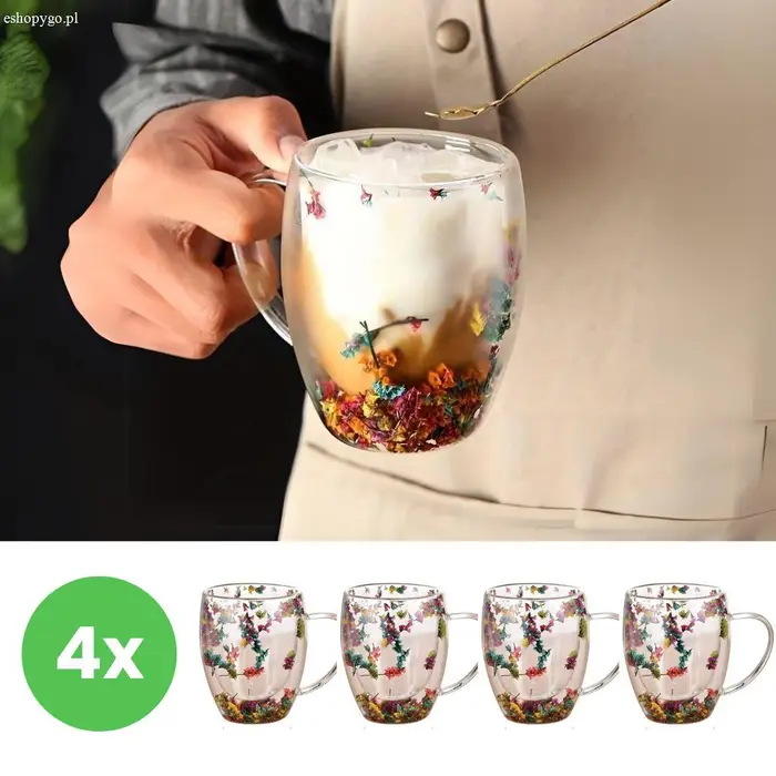 Zestaw 4 filiżanek z kwiatami FLORA