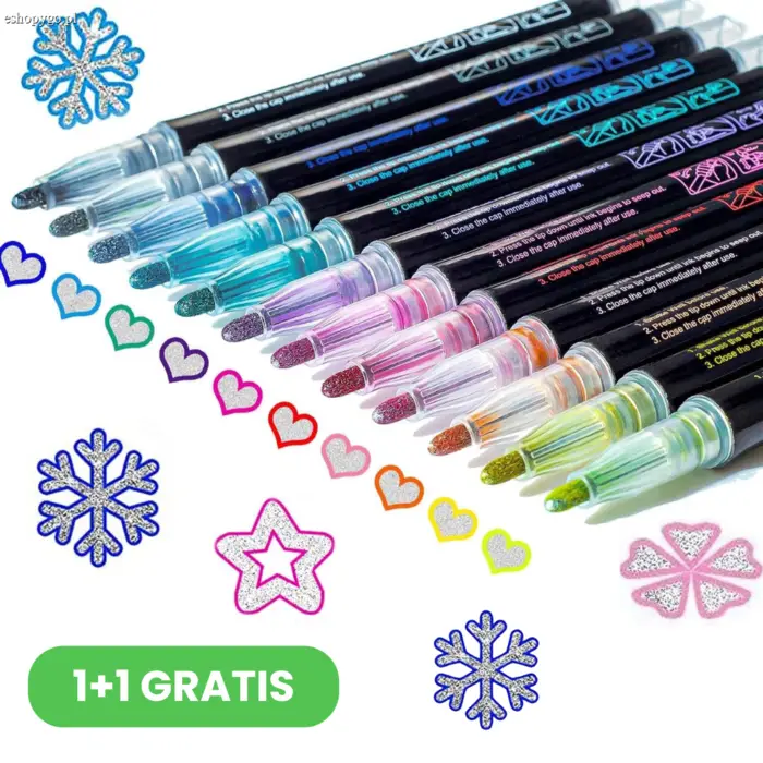 Srebrne markery z kolorowym obrysem – 12 szt. METALINK 1+1 GRATIS