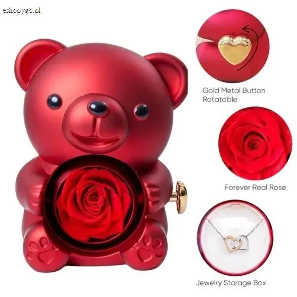 Naszyjnik i obrotowe pudełko na biżuterię z misiem ROSEBEAR