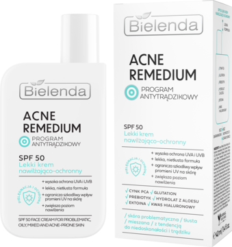 BIELENDA, Acne Remedium, krem do twarzy, nawilżająco-ochronny, SPF 50, 40 ml