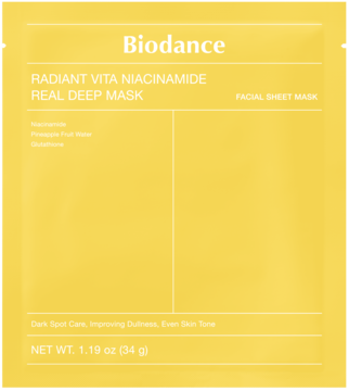 Biodance, Radiant Vita Niacinamide Real Deep, maska w płachcie, hydrożelowa, rozświetlająca, 1 szt.