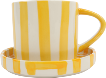 ELOY, kubek ceramiczny z talerzykiem, Paski, Żółty, poj. 275ml, 1 szt.