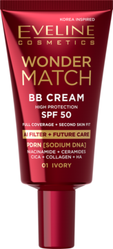 EVELINE COSMETICS, Wonder Match, krem BB do twarzy, SPF 50, nr 01 Ivory, 30 ml