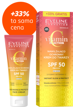 EVELINE COSMETICS, Vitamin C 3xAction, krem do twarzy, nawilżająco-ochronny, SPF 50 PA++++, na dzień, 40 ml