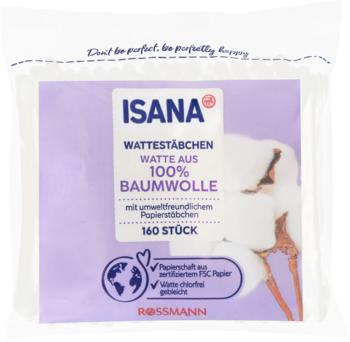 Isana, patyczki higieniczne, 100% bawełny, sezonowe, 160 szt.