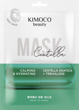 Kimoco, Beauty, maska w płachcie z ekstraktem z wąkroty azjatyckiej i trehaloza , kojąco-nawilżająca, 23 ml