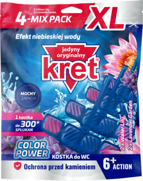 Kret, Color Power, zawieszki do WC, barwiące wodę, 2x Water Lily, 2x Lavender Garden, 4x40 g