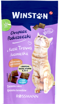 WINSTON, karma uzupełniająca dla dorosłych kotów, chrupiące poduszeczki nadziewane kocią trawą i kocimiętką, 50 g